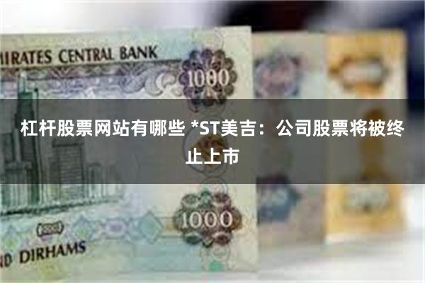 杠杆股票网站有哪些 *ST美吉：公司股票将被终止上市